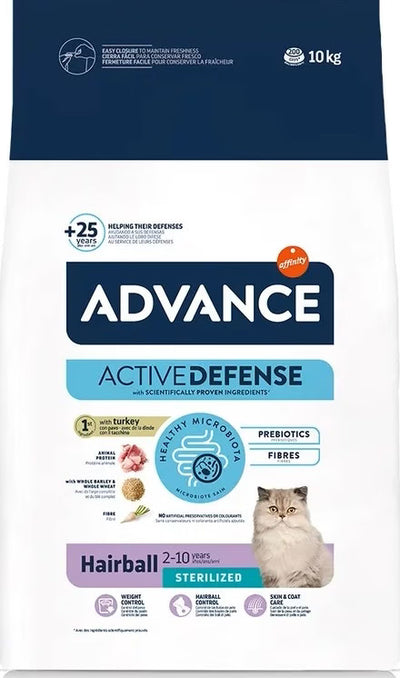 Ração para Gatos Advance Cat Sterilized Hairball | Turkey & Barley | 10 kg