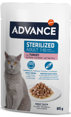 Ração húmida para Gatos Advance Cat Sterilized Turkey | Wet (Saqueta) | Caixa 12 Saquetas 85 g