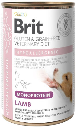 Alimento Veterinário Húmido para Cão Brit Veterinary Diet Dog Hypoallergenic Gluten & Grain-Free Monoprotein Lamb | Wet (Lata) | 400 g