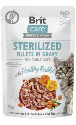 Alimento húmido para Gatos Brit Care Cat Sterilized Fillets in Gravy with Healthy Rabbit | Wet (Saqueta) | 12 x 85 g