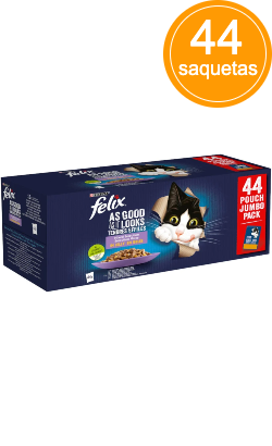 Ração húmida para Gatos Felix As Good As It Looks Mixed Selection in Jelly Jumbo Pack 44 | Wet (Saqueta) | 44 x 85 g