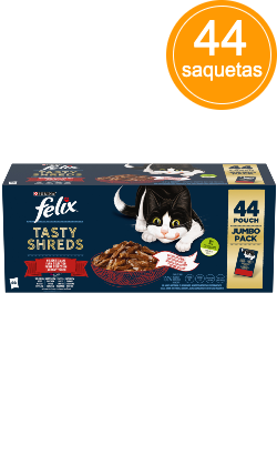 Ração húmida para Gatos Felix Tasty Shreds Farm Selection in Gravy Jumbo Pack 44 | Wet (Saqueta) | 44 x 80 g