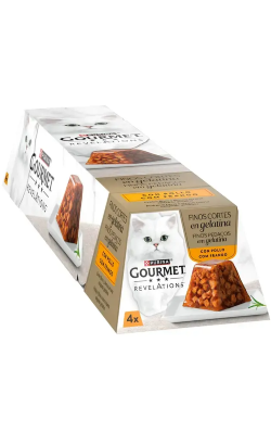 Alimento húmido para Gatos Gourmet Revelations Finos Pedaços Frango em Gelatina | 4 x 57 g
