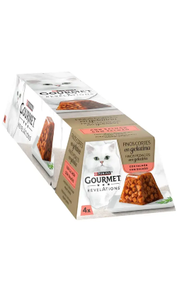 Alimento húmido para Gatos Gourmet Revelations Finos Pedaços Salmão em Gelatina | 4 x 57 g