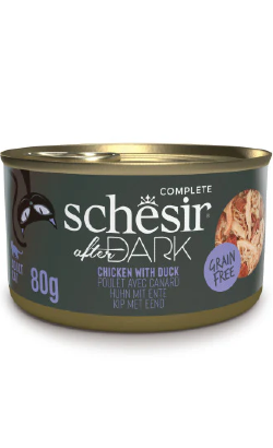 Alimento húmido para Gatos Schesir Cat After Dark Filete de Frango com Pato em Caldo | Wet (Lata) | 12 x 80 g