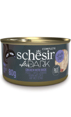 Alimento húmido para Gatos Schesir Cat After Dark Patê de Frango com Pato | Wet (Lata)	 | 12 x 80 g