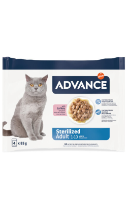 Alimento húmido para Gatos Advance Cat Sterilized Turkey Multipack | Wet (Saqueta) | 4 x 85 g