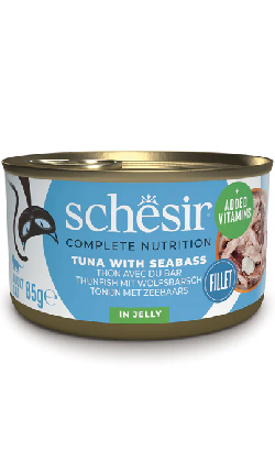 Alimento húmido para Gatos Schesir Cat Atum com Robalo em Gelatina | Wet (Lata) | 12 x 85 g