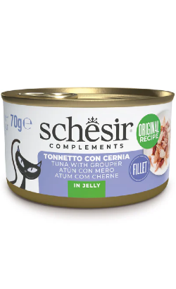 Alimento húmido para Gatos Schesir Cat Atum com Cherne em Gelatina | Wet (Lata) | 12 x 70 gr