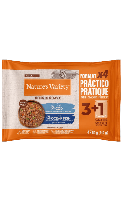 Alimento húmido para gato Natures Variety Cat Pedaços em Molho Multipack Bacalhau & Peixe do Oceano | Wet (Saqueta) | 4 x 85 g