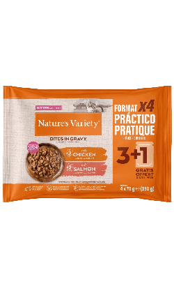 Alimento húmido para Gatos Natures Variety Cat Pedaços em Molho Kitten Multipack Frango & Salmão | Wet (Saqueta) | 4 x 70 g