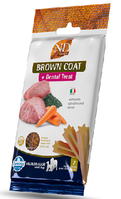 Biscoitos para cão N&D Brown Dog Dental Treat Lamb, Carrot, Spirulina Adult Medium Maxi | 110 g