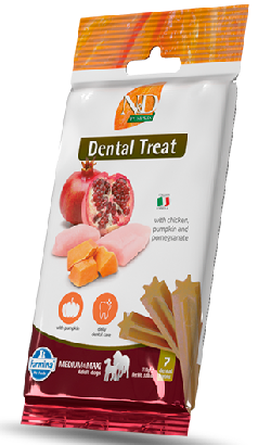 Biscoitos para cão N&D Pumpkin Dog Dental Treat Chicken & Pomegranate Medium Maxi | 110 g