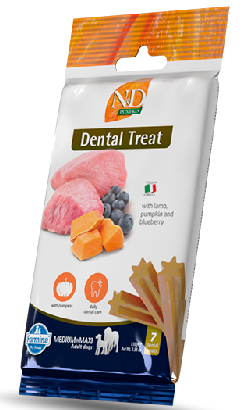 Biscoitos para cão N&D Pumpkin Dog Dental Treat Lamb & Blueberry Medium Maxi | 110 g