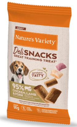 Biscoitos para cão Natures Variety Dog Deli Snacks Chicken, Lamb & Pork | 50 g