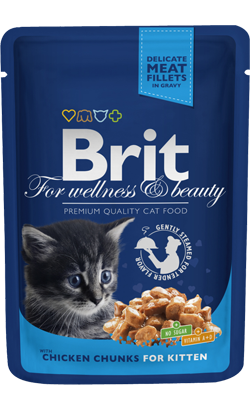 Ração húmida para Gatos Brit Premium by Nature Cat Kitten Wet | Chicken Chunks (Saqueta) | 24 x 100 g