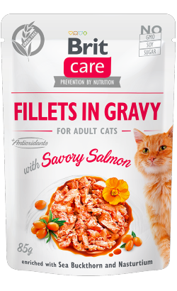 Ração húmida para Gatos Brit Care Cat Savory Salmon in Gravy | Wet (Saqueta) | 85 g