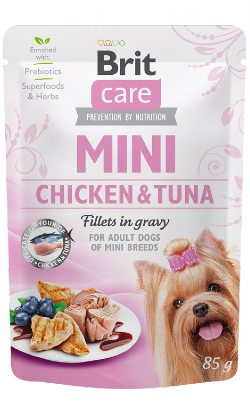 Ração húmida para Cão Brit Care Mini Chicken & Tuna Fillets in Gravy | Wet (Saqueta) | 12 x 85 g