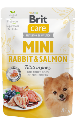 Ração húmida para Cão Brit Care Mini Rabbit & Salmon Fillets in Gravy | Wet (Saqueta) | 12 x 85 g