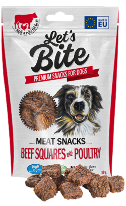 Biscoitos para cão Brit Let's Bite Dog Meat Snacks Beef Squares with Poultry | 80 g
