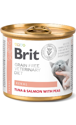 Ração Veterinária húmida para Gatos Brit Veterinary Diet Cat Renal Grain-Free Tuna & Salmon with Peas | Wet (Lata) | 200 g