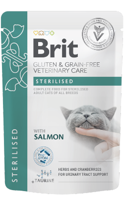 Ração Veterinária húmida para Gatos Brit Veterinary Diet Cat Sterilised Gluten & Grain-Free Salmon in Gravy | Wet (Saqueta) | 85 g