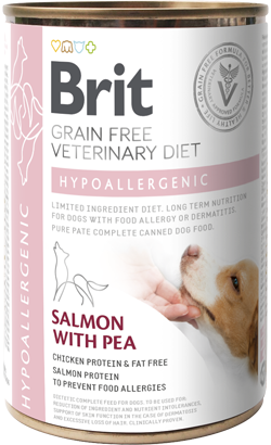 Ração Veterinária húmida para Cães Brit Veterinary Diet Dog Hypoallergenic Grain-Free Salmon with Pea| Wet (Lata) | 400 g