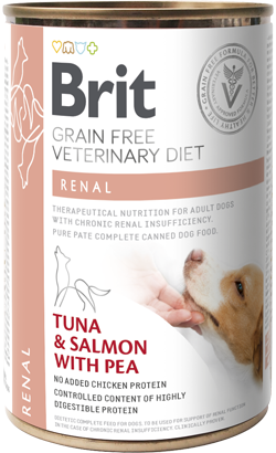 Ração Veterinária húmida para Cão Brit Veterinary Diet Dog Renal Grain-Free Tuna & Salmon with Pea | Wet (Lata) | 400 g