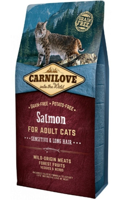 Ração para Gatos Carnilove Grain-Free Cat Adult Sensitive & Long Hair Salmon | 6 kg