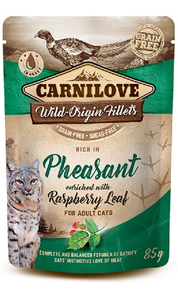 Ração húmida para Gatos Carnilove Grain-Free Cat Pheasant with Raspberry Leaves | Wet (Saqueta) | 85 g