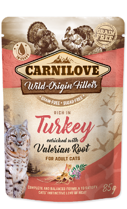 Ração húmida para Gatos Carnilove Grain-Free Cat Turkey with Valerian Root | Wet (Saqueta) | 85 g