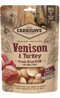 Biscoitos para cão Carnilove Dog Freeze-dried Raw Snacks Venison & Turkey | 60 g