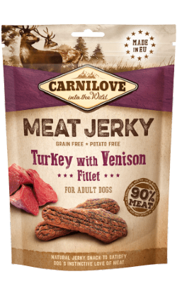 Snack para cão Carnilove Dog Meat Jerky Turkey with Venison Fillet | 100 g