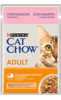 Ração húmida para Gatos Cat Chow Adult Salmon & Green Beans | Wet (Saqueta) | 26 x 85 g