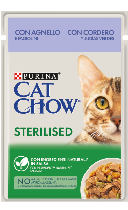 Ração húmida para Gatos Cat Chow Adult Sterilized Lamb & Green Beans | Wet (Saqueta) | 26 x 85 g