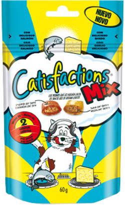Biscoitos Catisfaction Snack Mix Queijo & Salmão para Gatos | 6 x 65 g