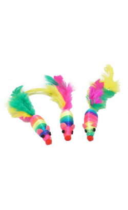 Eurosiam Conjunto 3 Ratos Coloridos com Penas | Pack 3 ratos