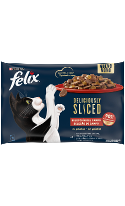 Ração húmida para Gatos Felix Deliciously Sliced Seleção do Campo | Wet (Saqueta) | Pack 12 unidades 4 x 80 g
