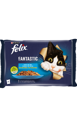 Ração húmida para Gatos Felix Fantastic Banquete do Mar em Gelatina | Wet (Saqueta) | Pack 12 unidades 4 x 85 g