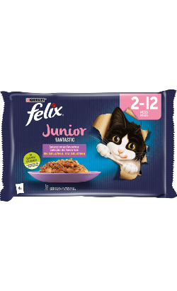 Ração húmida para Gatos Felix Fantastic Junior Grelhados em Gelatina | Wet (Saqueta) | Pack 12 unidade 4 x 85 g