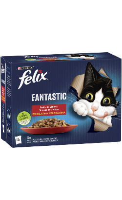 Ração húmida para Gatos Felix Fantastic Saborosa Selecção em Gelatina de Carne | Wet (Saqueta) | Cx c/ 12 saquetas 85 g
