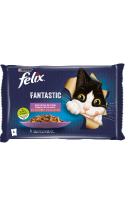 Ração húmida para Gatos Felix Fantastic Selecção de Favoritos em Gelatina | Wet (Saqueta) | Pack 12 unidades 4 x 85 g