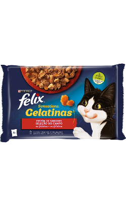 Ração húmida para Gatos Felix Sensations Gelatinas Selecção do Campo Vaca e Frango| Wet (Saqueta) | Pack 12 unidades 4 x 85 g