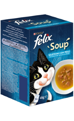 Alimento Húmido para Gatos Felix Soup Original Seleção de Peixe | Wet (Saqueta) | 6 x 48 g