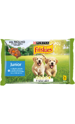Ração húmida para Cão Friskies Junior com Frango e Cenouras em Molho | Wet (Saqueta) | 4 x 100 g