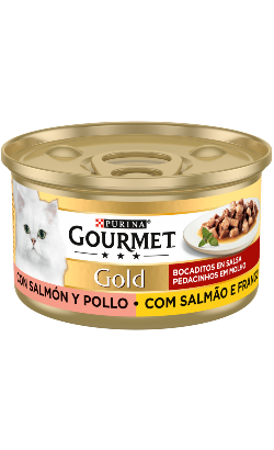 Ração húmida para Gatos Gourmet Gold Pedacinhos em molho com Salmão & Frango | Wet (Lata) | 24 x 85 g