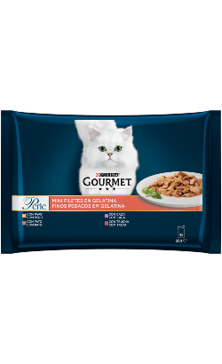 Ração húmida para Gatos Gourmet Perle Finos Pedaços em Gelatina | Wet (Saqueta) | Pack 12 unidades de 4 x 85g