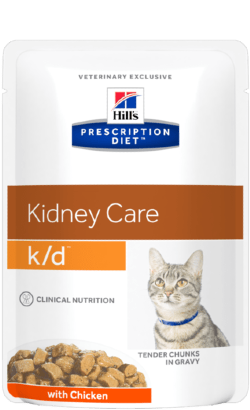 Ração Veterinária húmida Hills Prescription Diet Feline k/d Chicken | Wet (Saqueta) | Cx c/ 12 saquetas 85 g