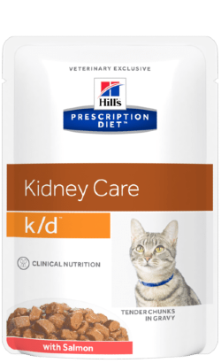 Ração Veterinária húmida Hills Prescription Diet Feline k/d Salmon | Wet (Saqueta) | Cx c/ 12 saquetas 85 g