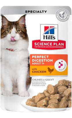 Ração húmida para Gatos Hills Science Plan Cat Perfect Digestion Adult with Chicken | Wet (Saqueta) | Cx c/ 12 saquetas 85 g
